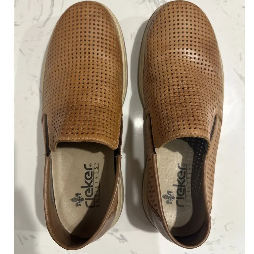 Men's Rieker 17376-25 Randall 76 Toffee/Cinnamon Leather Slip-On, Size 42, EUC